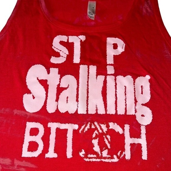 Red Stop Stalking Me Tank Top Medium Shirt casual cute city graphic sexy‎ - Picture 3 of 4